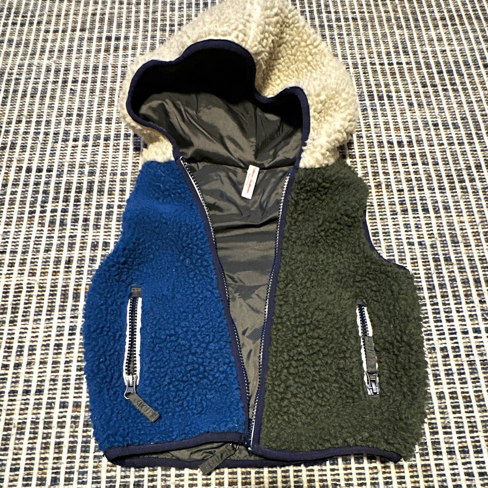 Hanna Andersson Hooded Full Zip Double sided Puffer Vest Pockets Colorblock 3T